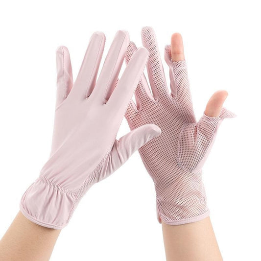 1pair Summer Sunscreen Breathable Thin Anti-ultraviolet Finger Fishing Ice Silk Gloves