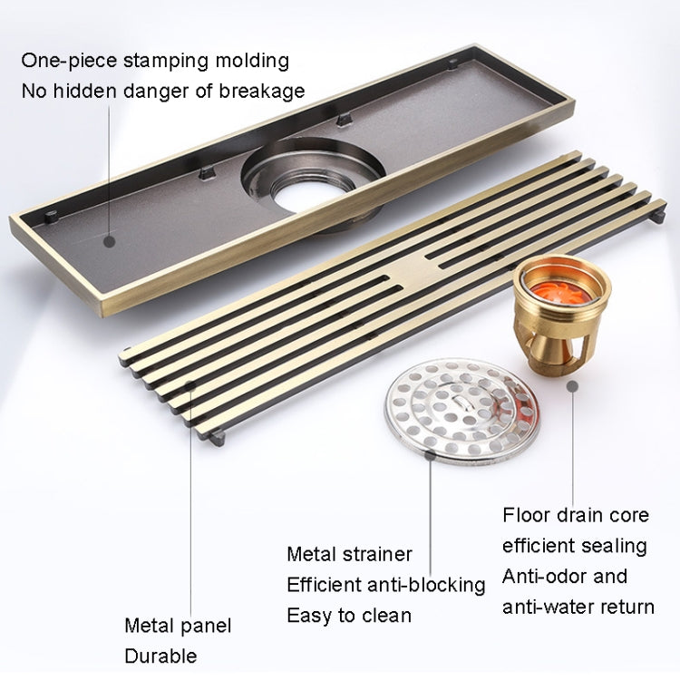 8x30cm Extended Full Copper Strip Floor Drain, Style: