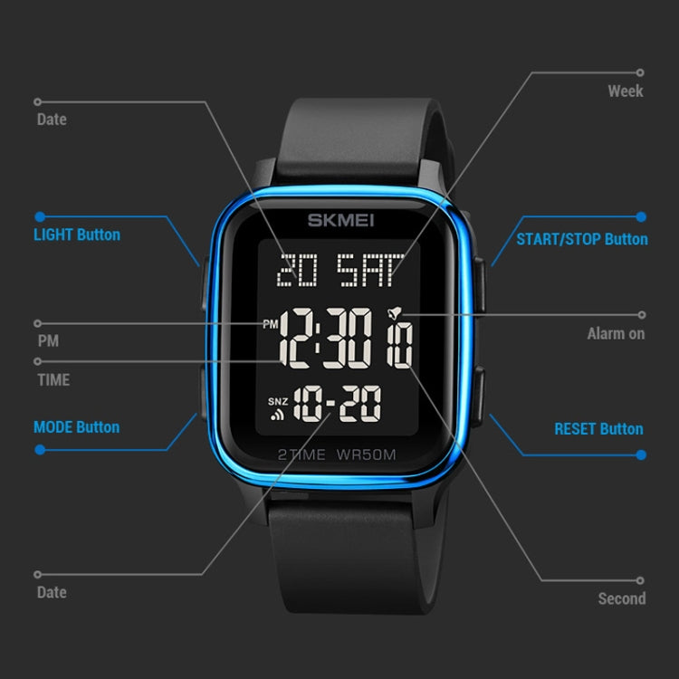 SKMEI 1858 Square Waterproof Digital Dual Display LED Luminous Watch