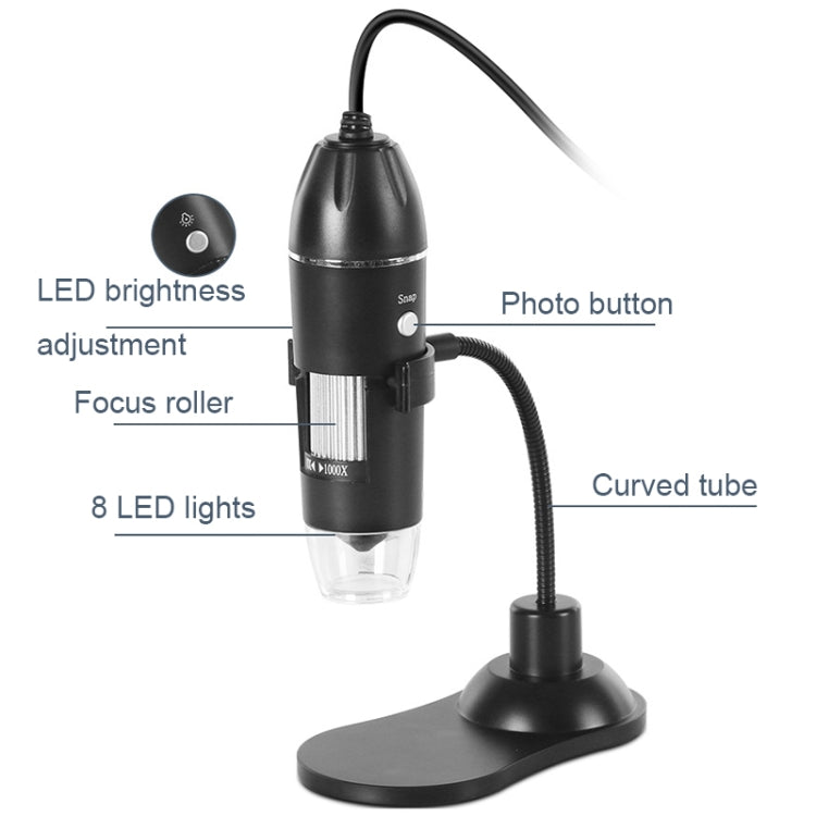 A8 50X-1000X USB Hose Stand Digital Microscope LED Light Handheld Portable Microscope