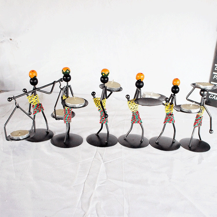 Retro Wrought Iron Man-shaped Candlestick Ornament Restaurant Table Decoration Props