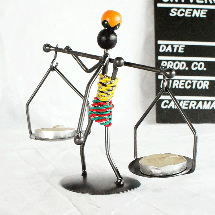 Retro Wrought Iron Man-shaped Candlestick Ornament Restaurant Table Decoration Props