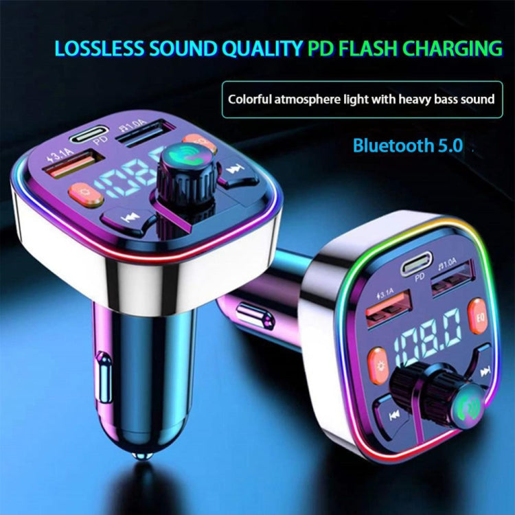 3.1A USB+PD Bluetooth Car Charger Car FM Transmitter Colorful Lighting