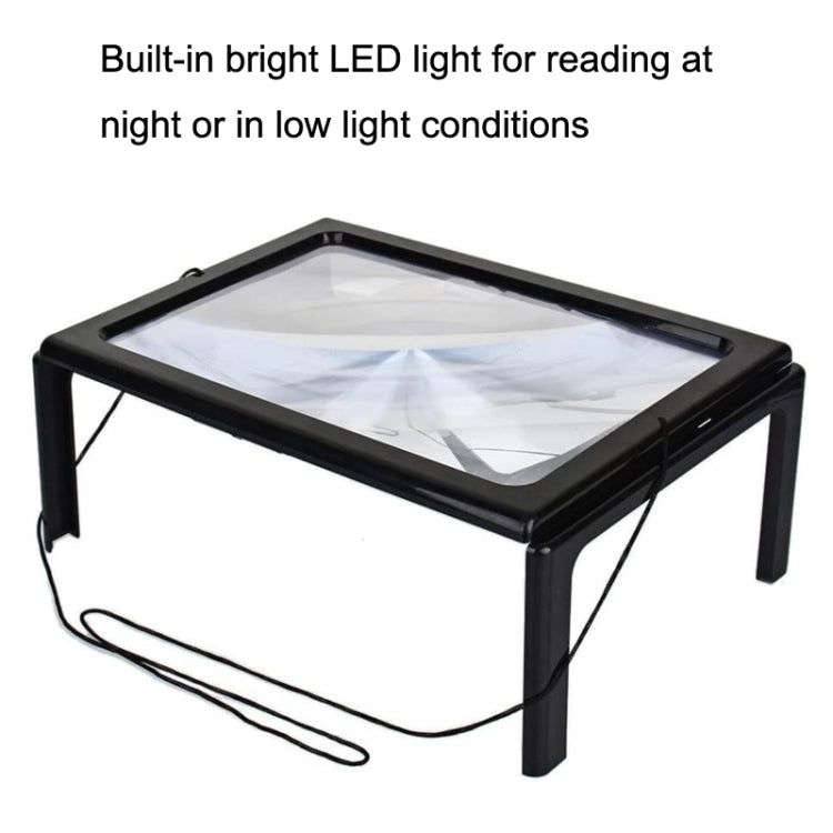WJ10015 Full Page Reading LED Light Three-dimensional Folding Bracket Magnifying Glass