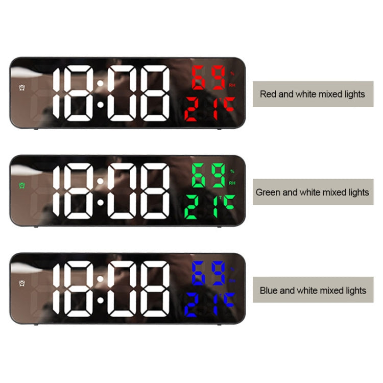 671  Mirror Screen Digital LED Alarm Clock USB Plug-in/Battery Dual-use With Temperature/Humidity Display