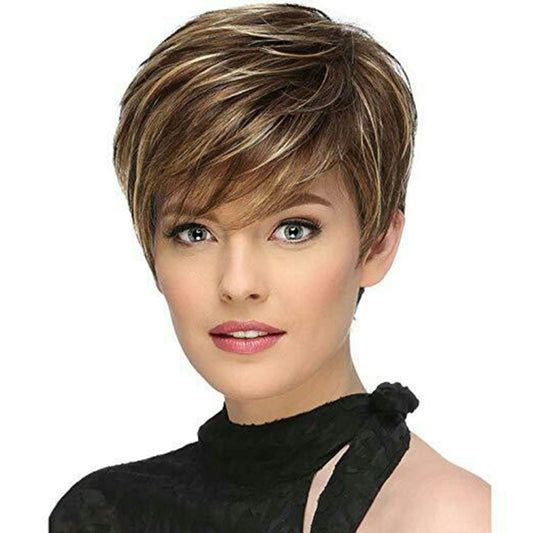 WIG-305 Female High Temperature Silk Wig Oblique Bangs Short Hair Chemical FiberHeadgear