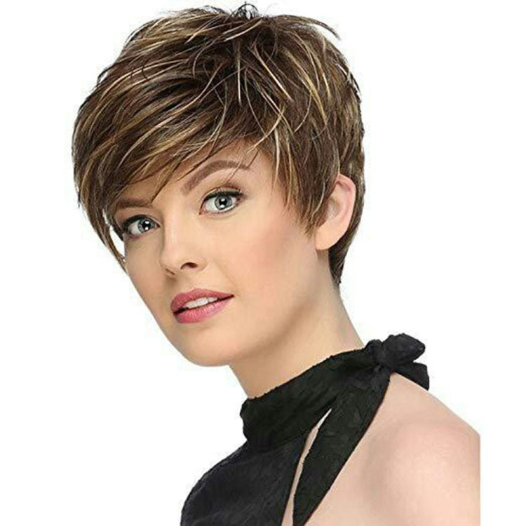 WIG-305 Female High Temperature Silk Wig Oblique Bangs Short Hair Chemical FiberHeadgear