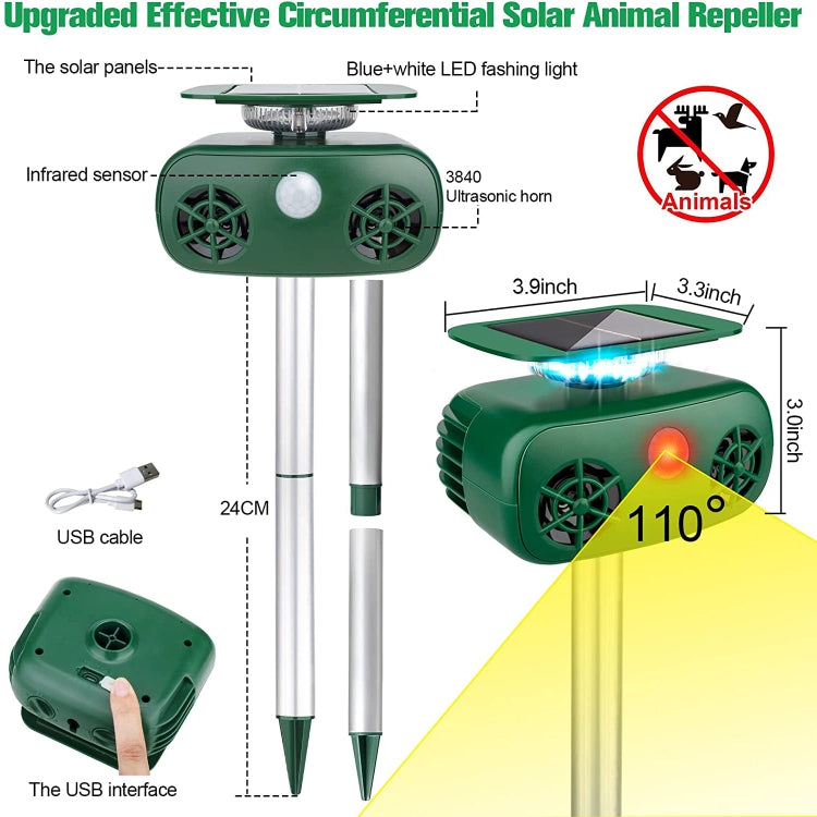SK628 Solar Powered Animal Repeller 360 Degree Strobe Light Bird Repeller Ultrasonic Rat Repeller