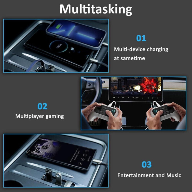 For Tesla Model 3/Y Car T09 Center Console 27W 3-in-1 USB Hub Docking Station