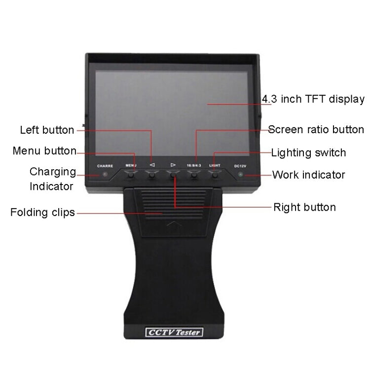 JSK-4300B 4.3 inch Handheld 12V Output Network Cable Monitoring Tester, 4.3 inch (With AU Plug Power Adapter), 4.3 inch (With US Plug Power Adapter), 4.3 inch (With EU Plug Power Adapter), 4.3 inch (With UK Plug Power Adapter)