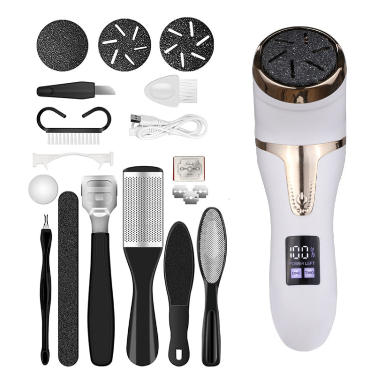 JD-510 Rechargeable Electric Foot Callus Remover with Vacuum Cleaner, White, 10 In 1 Kit White, Black, 10 In 1 Kit  Black