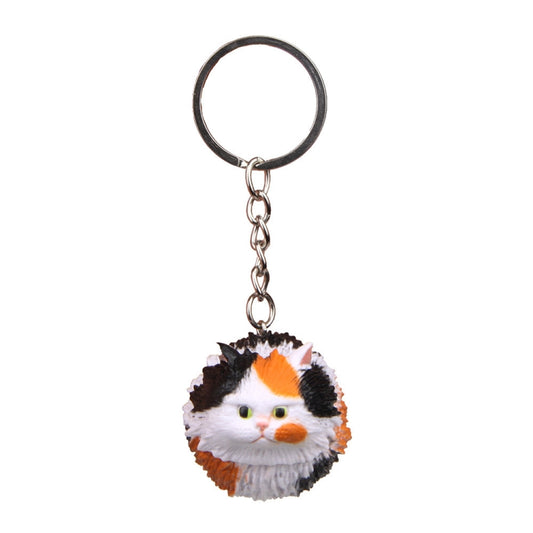 Round Little Tiger Cat Keychain Cartoon Key Ring Ornament, 3 Color, Black, Coffee White, Yellow White, Gray, White