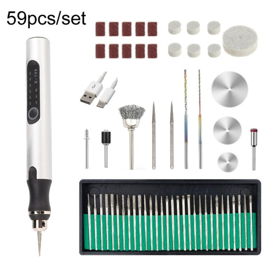 E108 59pcs/set Wireless Portable USB Rechargeable Mini Electric Drill Pen