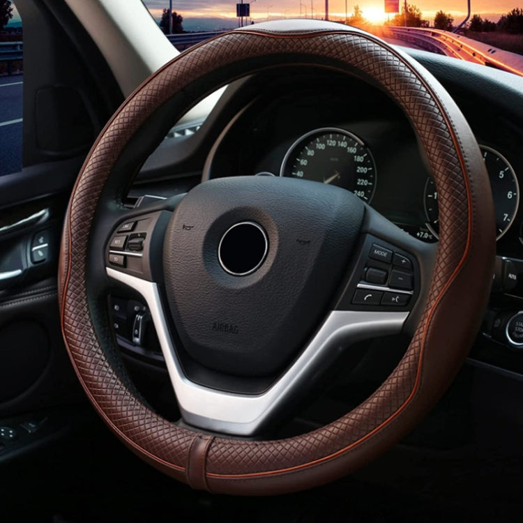 38cm Car Embossed Leather Steering Wheel Cover