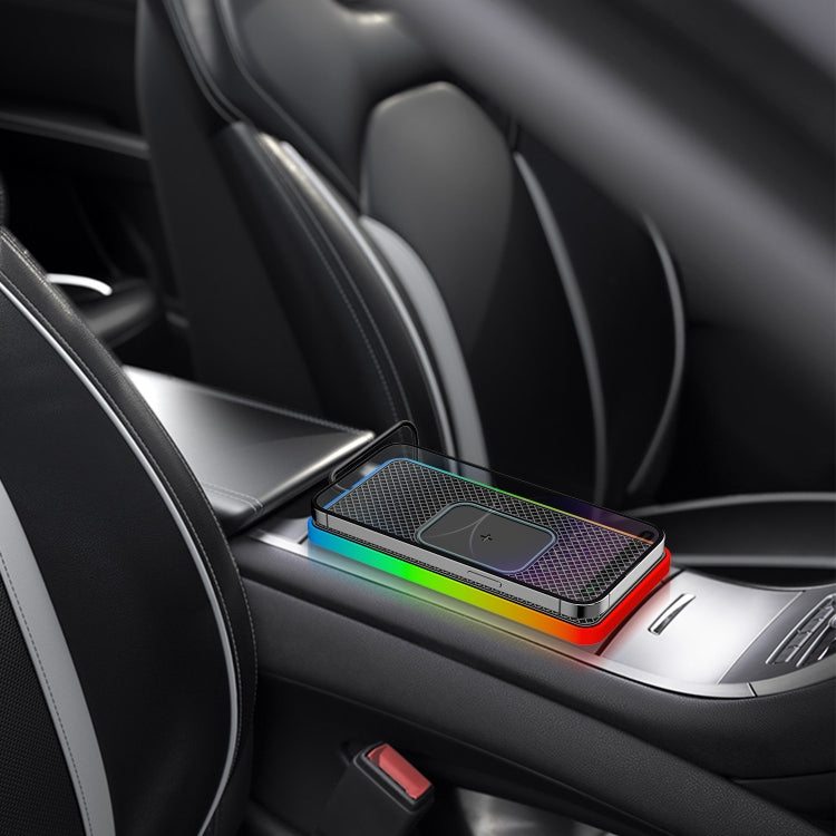 2 In 1 15W Car Mobile Phone Wireless Charger Non-slip Mat with Colorful Light