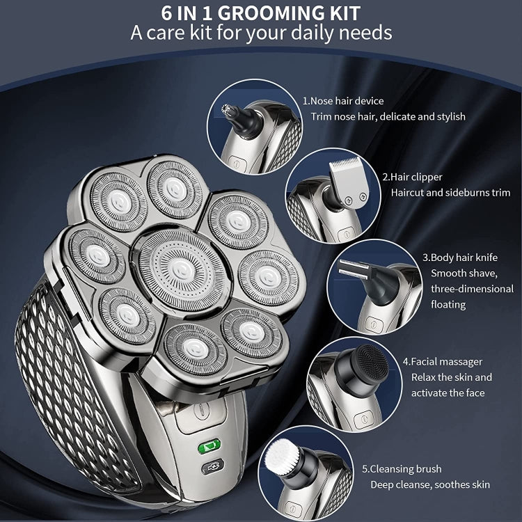 9 Knife Head Multifunctional USB Shaver Full Body Water Washing Shaver Men Hair Bald, 6 In 1