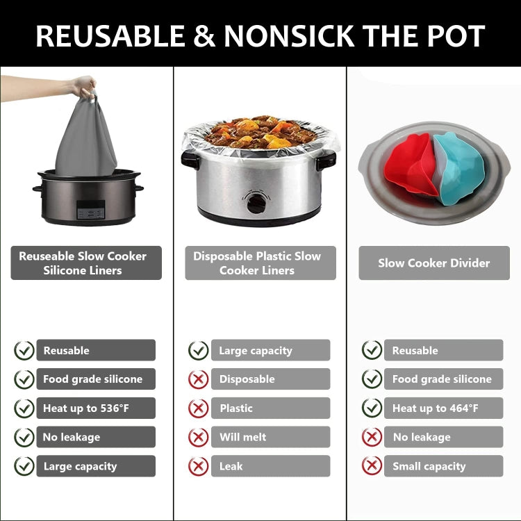 6QT Silicone Slow Cooke Liners Reusable Leakproof Crock Pot Liners