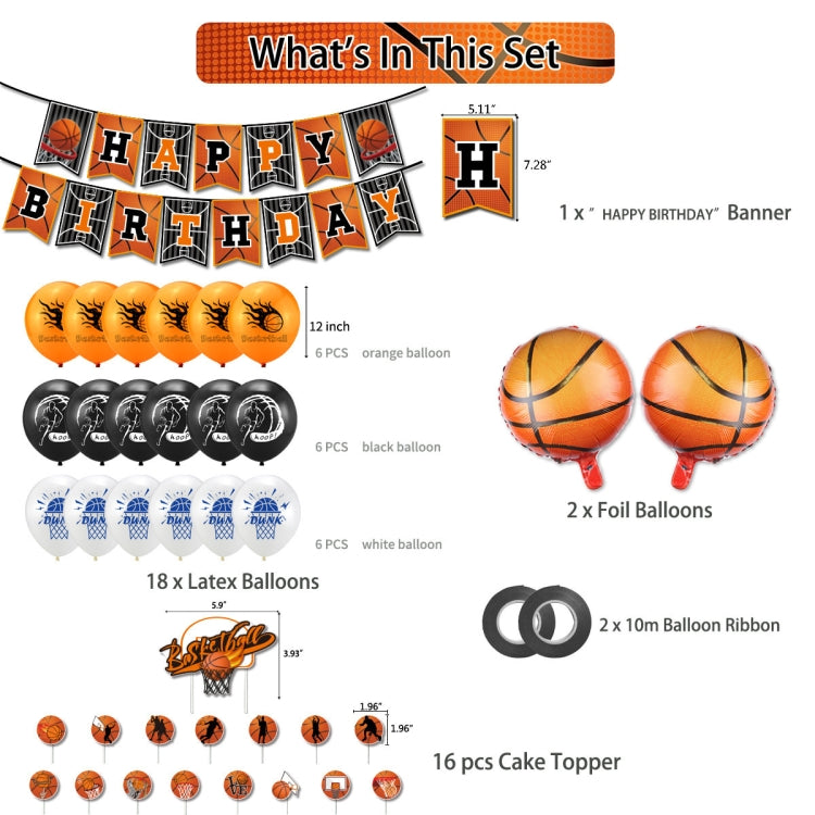 Basketball Theme Party Set Flag + Balloon + Cake Insert Set