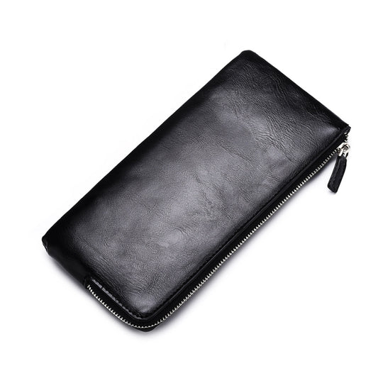 Men Long Wallet Soft Leather Zipper Mini Phone Bag Clutch Bag