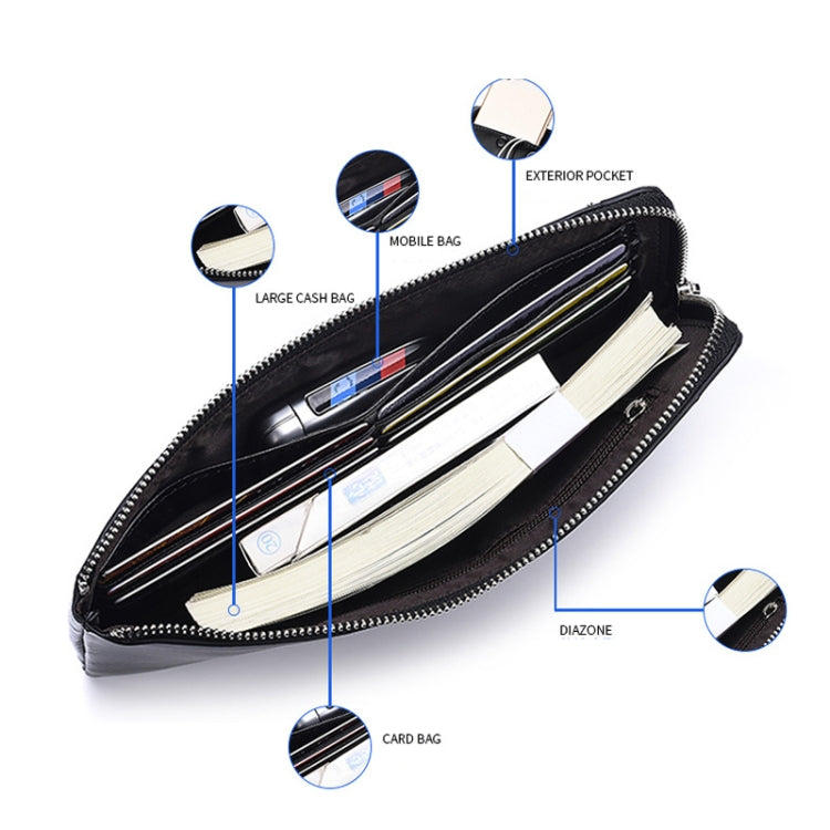 Men Long Wallet Soft Leather Zipper Mini Phone Bag Clutch Bag, JC225-2 Brown, JC225-2 Black, JC225-2 Coffee