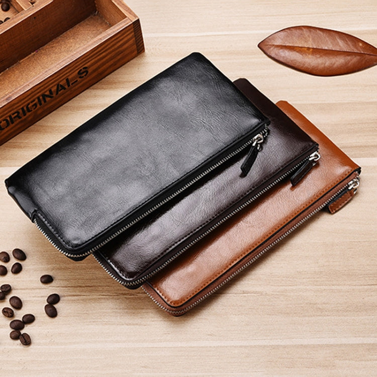 Men Long Wallet Soft Leather Zipper Mini Phone Bag Clutch Bag, JC225-2 Brown, JC225-2 Black, JC225-2 Coffee