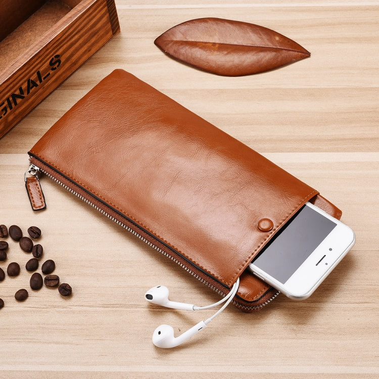 Men Long Wallet Soft Leather Zipper Mini Phone Bag Clutch Bag, JC225-2 Brown, JC225-2 Black, JC225-2 Coffee