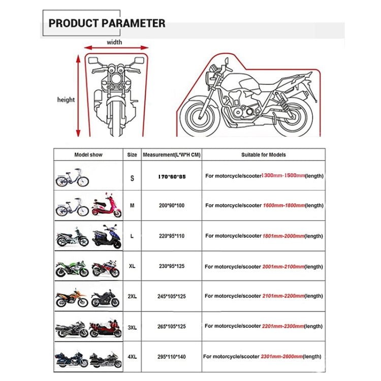 190T Motorcycle Rain Covers Dustproof Rain UV Resistant Dust Prevention Covers, M, L, XL