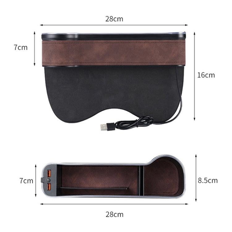 Car Central Control Seat Gap Storage Box with Dual USB Ambient Lights