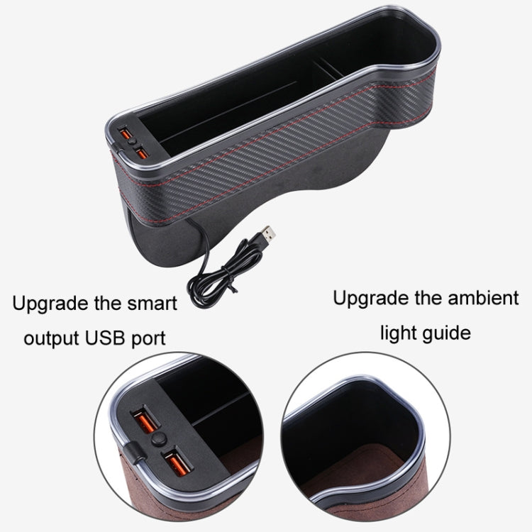 Car Central Control Seat Gap Storage Box with Dual USB Ambient Lights