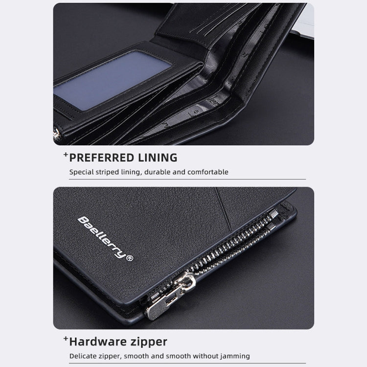 Baellerry Men Short Multi-Card Wallet Large Capacity Leather Zip Coin Purse