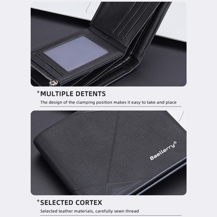 Baellerry Men Short Multi-Card Wallet Large Capacity Leather Zip Coin Purse