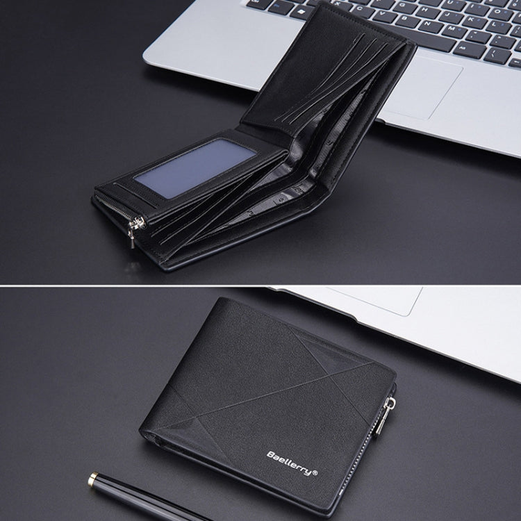 Baellerry Men Short Multi-Card Wallet Large Capacity Leather Zip Coin Purse
