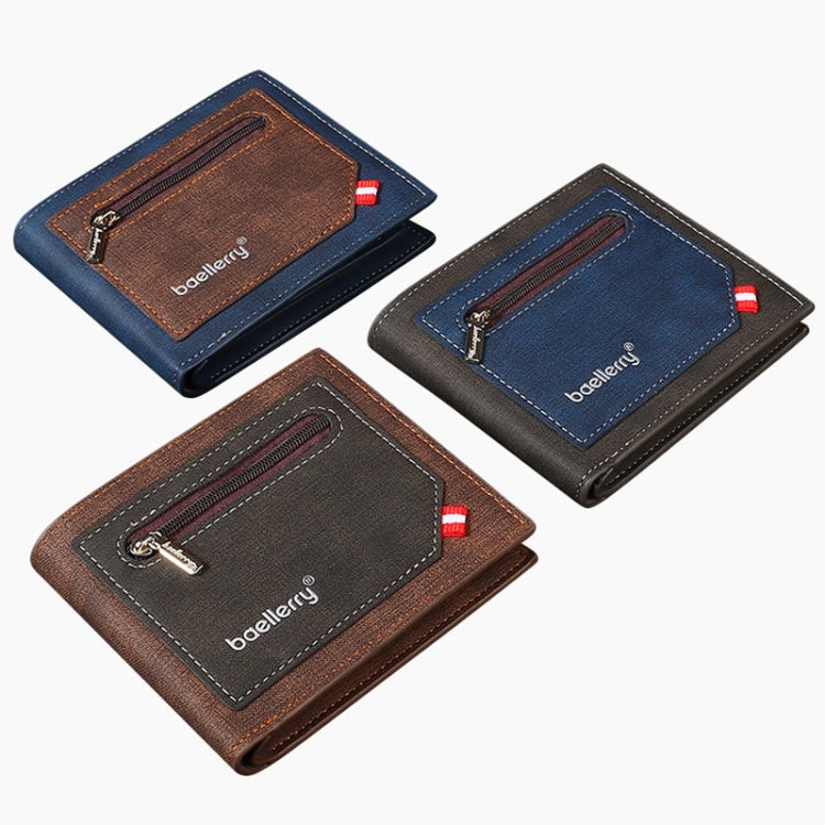 Baellerry Synthetic Leather Men Short Wallet Large Capacity Multi-Card Slot Zipper Wallet