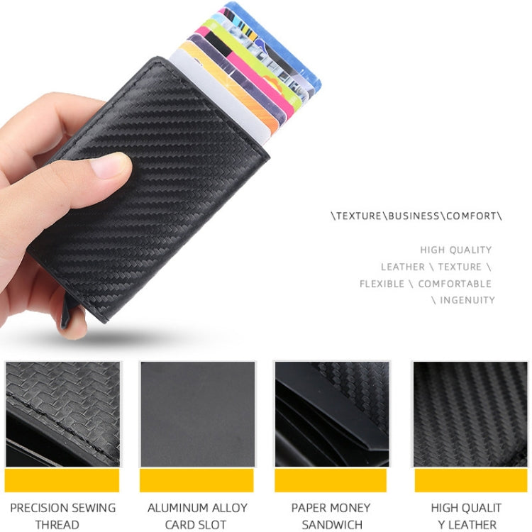 Baellerry RFID Anti-theft Plaid Leather Wallet Metal Aluminum Box Automatic Eject Type Card Holder