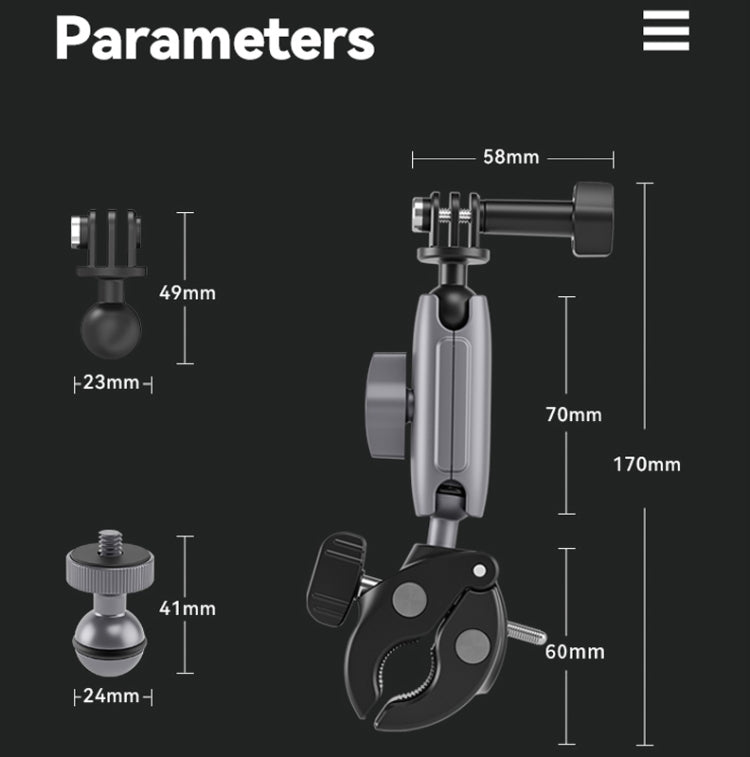 TELESIN  Aluminum Alloy Crab Claw Handlebar Tube Clamp For Sports Camera Mobile Phones