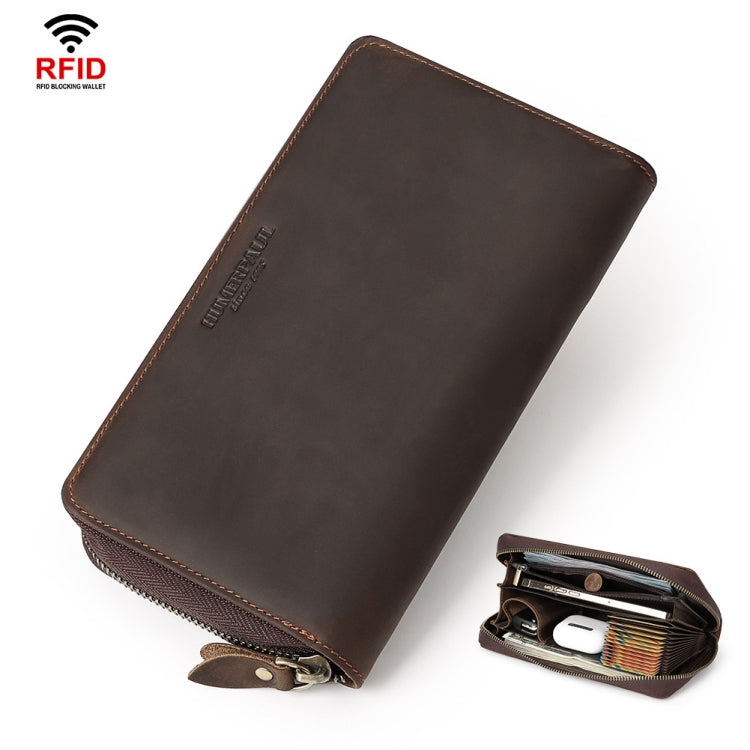 HUMERPAUL RFID Retro Zipper Multi -Card Leather Men Long Wallet Handbag