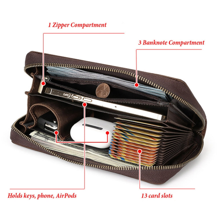 HUMERPAUL RFID Retro Zipper Multi -Card Leather Men Long Wallet Handbag