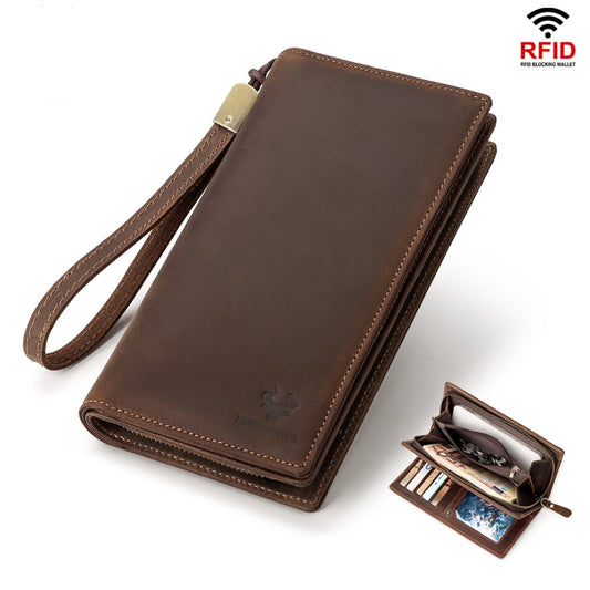 HUMERPAUL RFID Large Capacity Leather Wallet Long Men Pump Mobile Phone