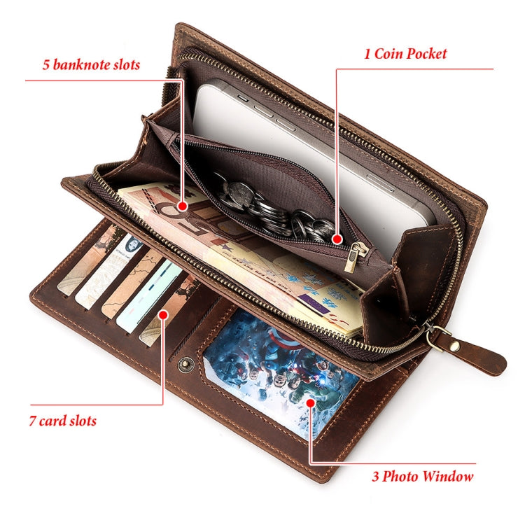 HUMERPAUL RFID Large Capacity Leather Wallet Long Men Pump Mobile Phone