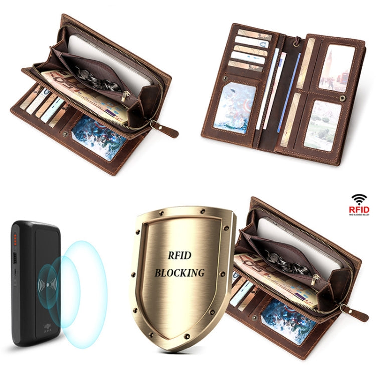 HUMERPAUL RFID Large Capacity Leather Wallet Long Men Pump Mobile Phone
