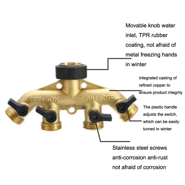 Garden Watering Agricultural Irrigation Family Car Wash Faucet Copper 4-way Ball Valve Water Divider