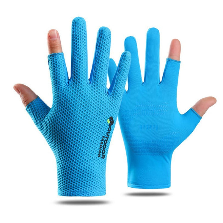 Cycling Thin Sunscreen UV Protection Mesh Breathable Ice Silk Two-finger Gloves