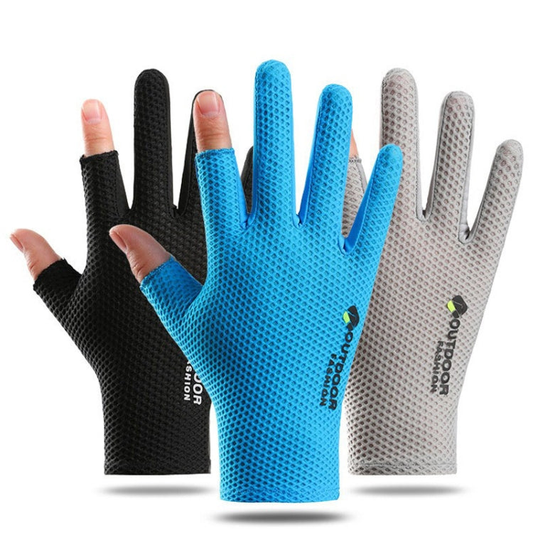 Cycling Thin Sunscreen UV Protection Mesh Breathable Ice Silk Two-finger Gloves