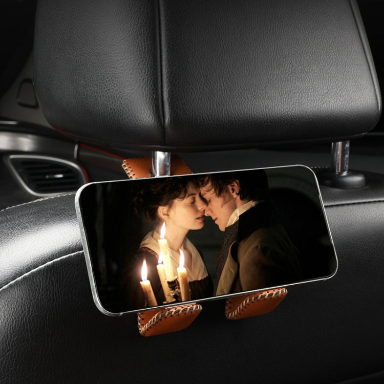 Car Double Hook Stainless Steel Rear Headrest Mobile Phone Holder