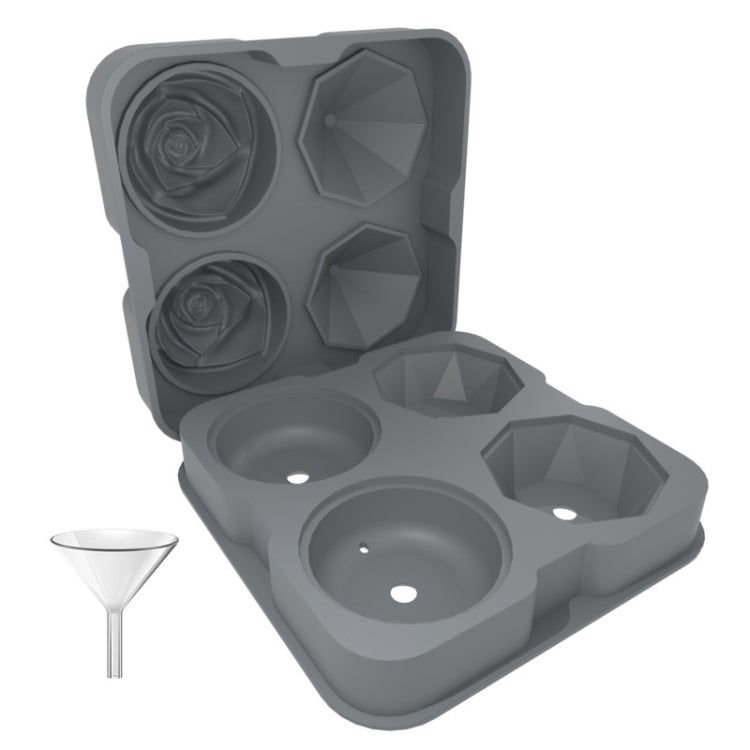 4-Holes Rose Diamond Shape Cocktail Ice Cube Molds Silicone Ice Ball Maker