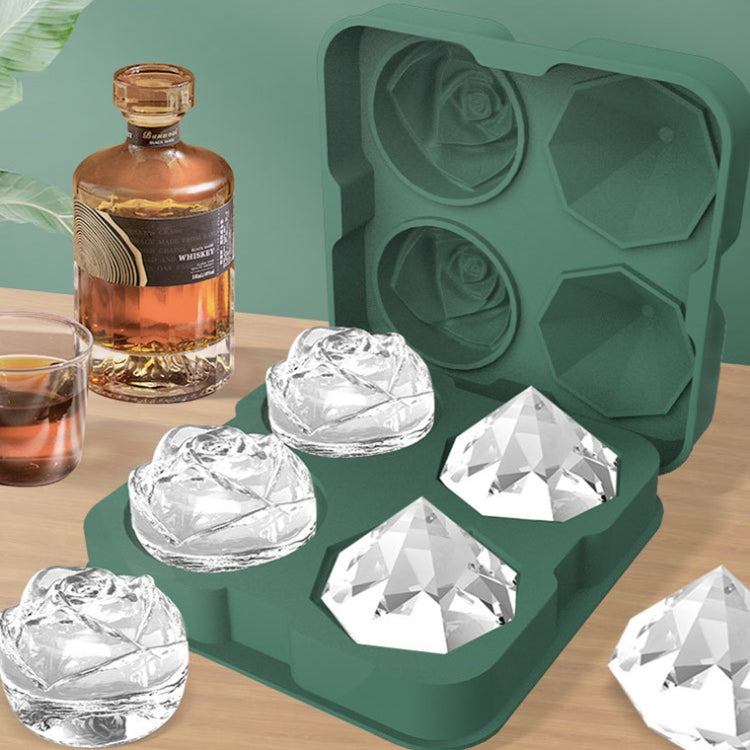 4-Holes Rose Diamond Shape Cocktail Ice Cube Molds Silicone Ice Ball Maker