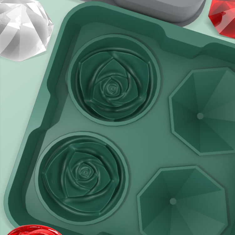 4-Holes Rose Diamond Shape Cocktail Ice Cube Molds Silicone Ice Ball Maker