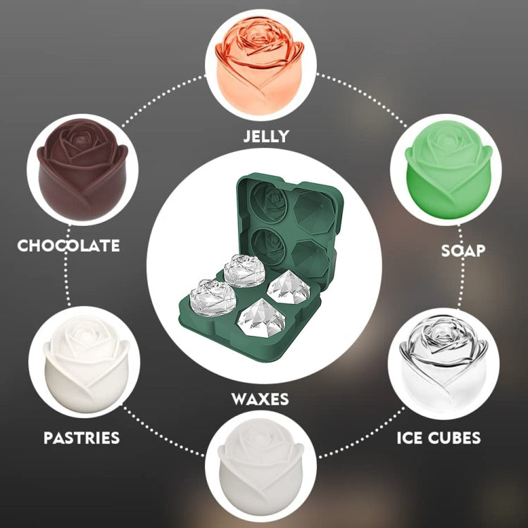 4-Holes Rose Diamond Shape Cocktail Ice Cube Molds Silicone Ice Ball Maker