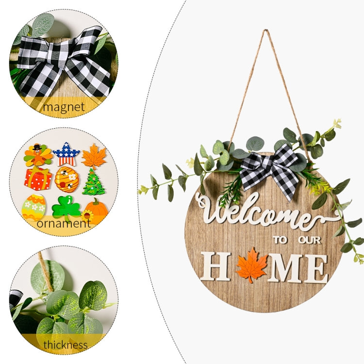Stereoscopic DIY Home Wooden Round Welcome Door Sign Pendant Wreaths Wall Hanging Decor