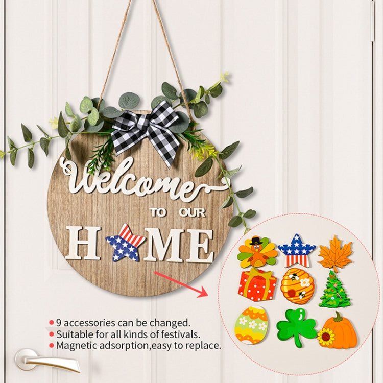 Stereoscopic DIY Home Wooden Round Welcome Door Sign Pendant Wreaths Wall Hanging Decor